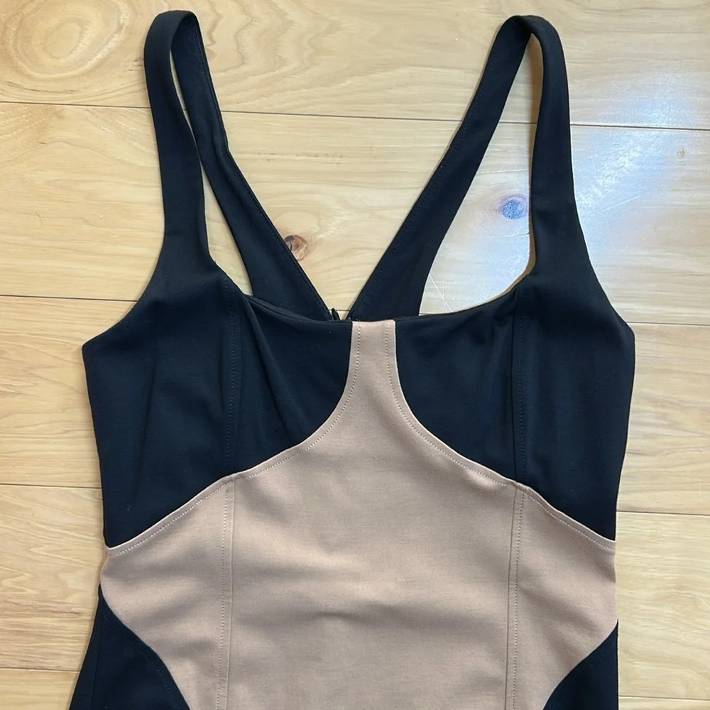 Anthropologie Chic Black and Tan Bodycon Stretchy Maxi Dress | Size Small - Picture 2 of 9